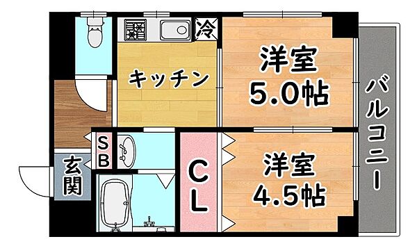 兵庫県神戸市灘区水道筋５丁目(賃貸マンション2K・8階・35.00㎡)の写真 その2