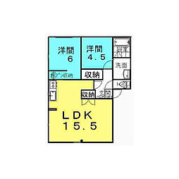 コーポ大屋敷C 2LDKの間取図画像