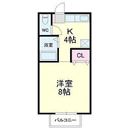 リバーサイドB棟 1Kの間取図画像