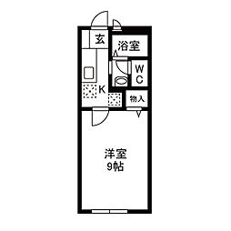 シャルマンB棟 1Kの間取図画像
