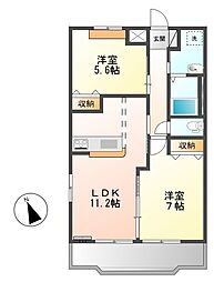 パストラルYAGUSU 2LDKの間取図画像