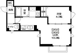 アンバーコート 1LDKの間取図画像
