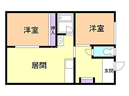 リバティハイツ 2LDKの間取図画像