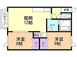パラドール2 2LDKの間取図画像