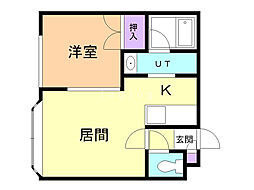 クレセントハウス 1DKの間取図画像