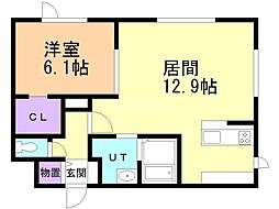 苫小牧市東開町5丁目アパート 1LDKの間取図画像