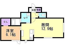 苫小牧市東開町5丁目アパート 1LDKの間取図画像