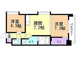 エルフィーネ本町 2DKの間取図画像