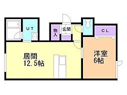 ロイヤルハイム東開 1LDKの間取図画像