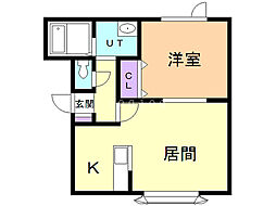 レインボーハウスイーストブルー 1LDKの間取図画像