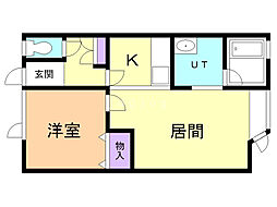 リンデンハウスのぞみ 1DKの間取図画像