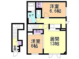 パールオブハート 2LDKの間取図画像