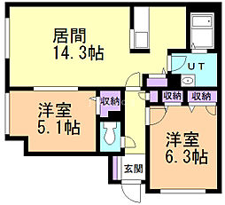 グランドゥールB 2LDKの間取図画像