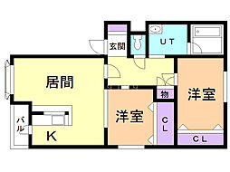 ルフージュ2 2LDKの間取図画像