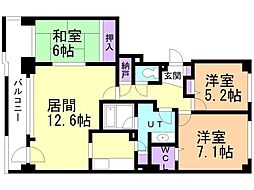 グランドール大東 3LDKの間取図画像