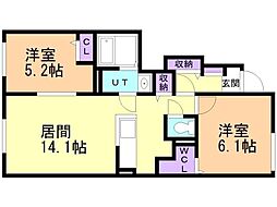 Excel苫小牧 2LDKの間取図画像