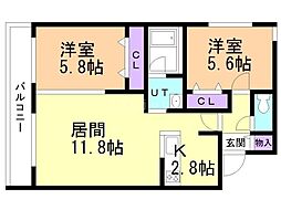 苫小牧市大成町2丁目マンション 2LDKの間取図画像