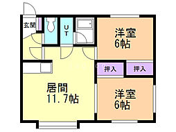 グランドハイツ東開 2LDKの間取図画像