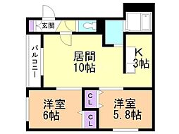 Collins弥生 2LDKの間取図画像