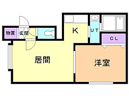 グリシーヌ・ルージュ 1LDKの間取図画像