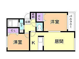 メゾン・ラ・ファイエット苫小牧2 2LDKの間取図画像