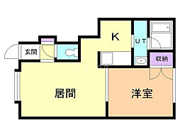 クリスタルハウス栄町 1LDKの間取図画像