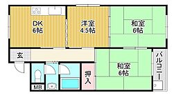 エクセル篠原 3DKの間取図画像