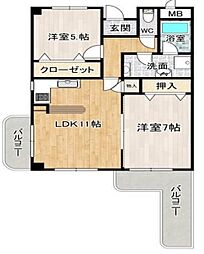 新栄プロパティー泉佐野 2LDKの間取図画像