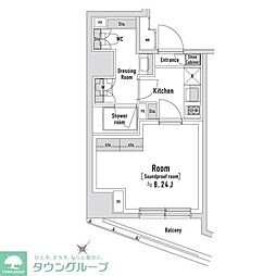 東京メトロ日比谷線 八丁堀駅 徒歩3分の賃貸マンション 8階1Kの間取り