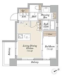 オーキッドレジデンス芝浦 5階1LDKの間取り