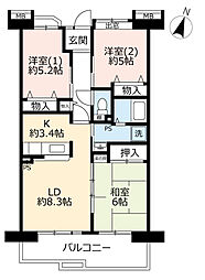 UR都市機構アーバンラフレ鳴海1号棟 3LDKの間取図画像