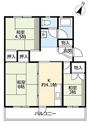 UR都市機構豊明団地46棟 3Kの間取図画像