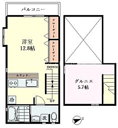グランドール三鷹 1Kの間取図画像