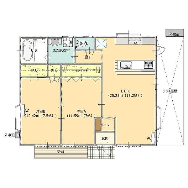 新中野戸建 ｜群馬県邑楽郡邑楽町大字新中野(賃貸一戸建2LDK・1階・66.24㎡)の写真 その2