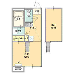 ルーパルク 1階1Kの間取り