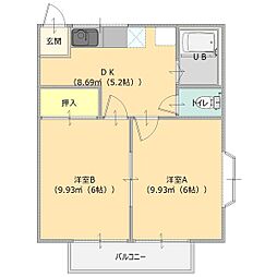 コーポ関口A 2DKの間取図画像