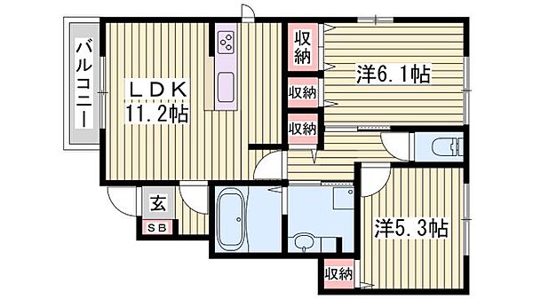 ガレリアグランデII ｜兵庫県加古郡播磨町東本荘2丁目(賃貸アパート2LDK・1階・55.32㎡)の写真 その2