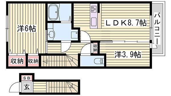 サニーDハウス芝町イーストE棟 ｜兵庫県三木市芝町(賃貸アパート2LDK・2階・50.05㎡)の写真 その2