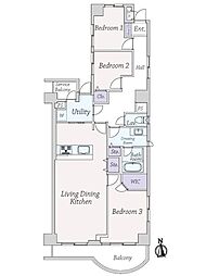 エンゼル萩中パークハイツ 3LDKの間取図画像