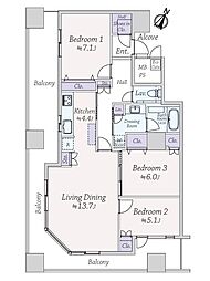 クロスタワー大阪ベイ 3LDKの間取図画像