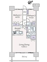 ガーデンイーストアイランド 2LDKの間取図画像