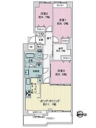セソール川崎京町ハイライズセカンドピア 3SLDKの間取図画像