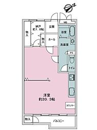 明石ハウス2号棟 ワンルームの間取図画像