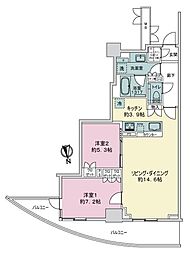 ザ・パークハウス鹿児島中央タワー 2LKの間取図画像