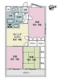 ボンヌール横尾Ｂ棟 3DKの間取り