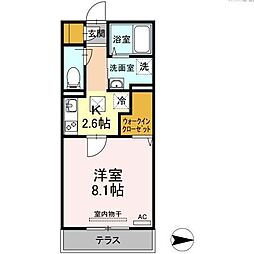 JR筑肥線 今宿駅 徒歩8分の賃貸アパート 1階1Kの間取り