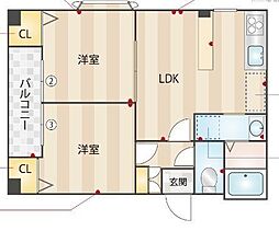 ツインリッチ鳥飼 2LDKの間取図画像
