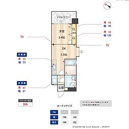 F.PARC西新 1DKの間取図画像