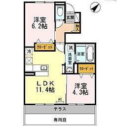 リバーサイド 2LDKの間取図画像