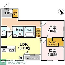 プリマフルール彩都A 2LDKの間取図画像